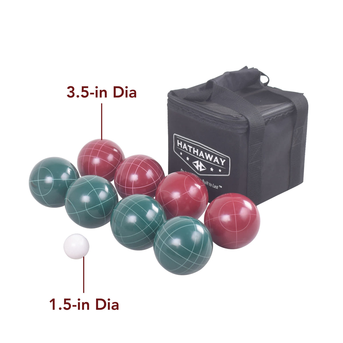Hathaway Bocce Ball Set - eight 3.5-in balls and a 1.5-in pallino with the carrying case