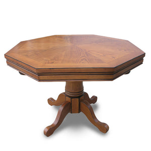 Hathaway Kingston Poker Table Set, Oak - dining top fitted, showing the inlaid octagonal veneer