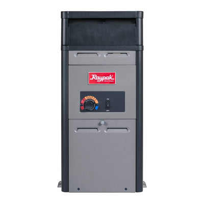 Raypak 106A above ground gas pool and spa heater, front view with analog control