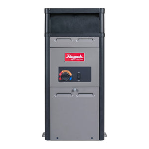 Raypak 106A above ground gas pool and spa heater, front view with analog control