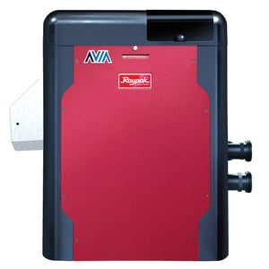 Raypak AVIA Wi-Fi gas pool and spa heater, front view with 2 in unions