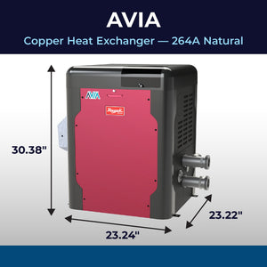 Raypak AVIA 264A dimensions, 30.38 in high, 23.24 x 23.22 in base