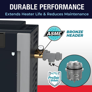 Raypak Digital ASME pool heater bronze header with ProTek Shield inlet adapter