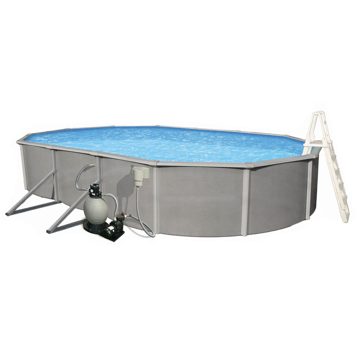 Blue Wave Belize Oval Above Ground Pool - full pool with sand filter, pump and A-frame ladder fitted