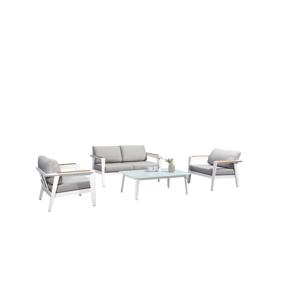 Island Retreat Newport 4-Piece Conversation Set - Gray Patio Furniture &amp; Umbrella