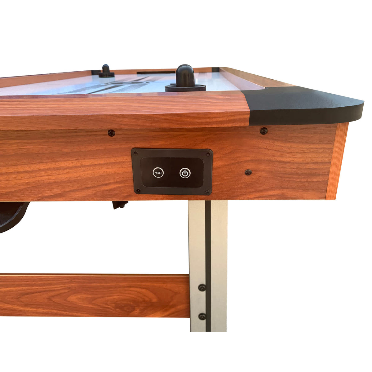 Hathaway Dorsett Air Hockey Table - end panel with the reset and power buttons for the LED scorer