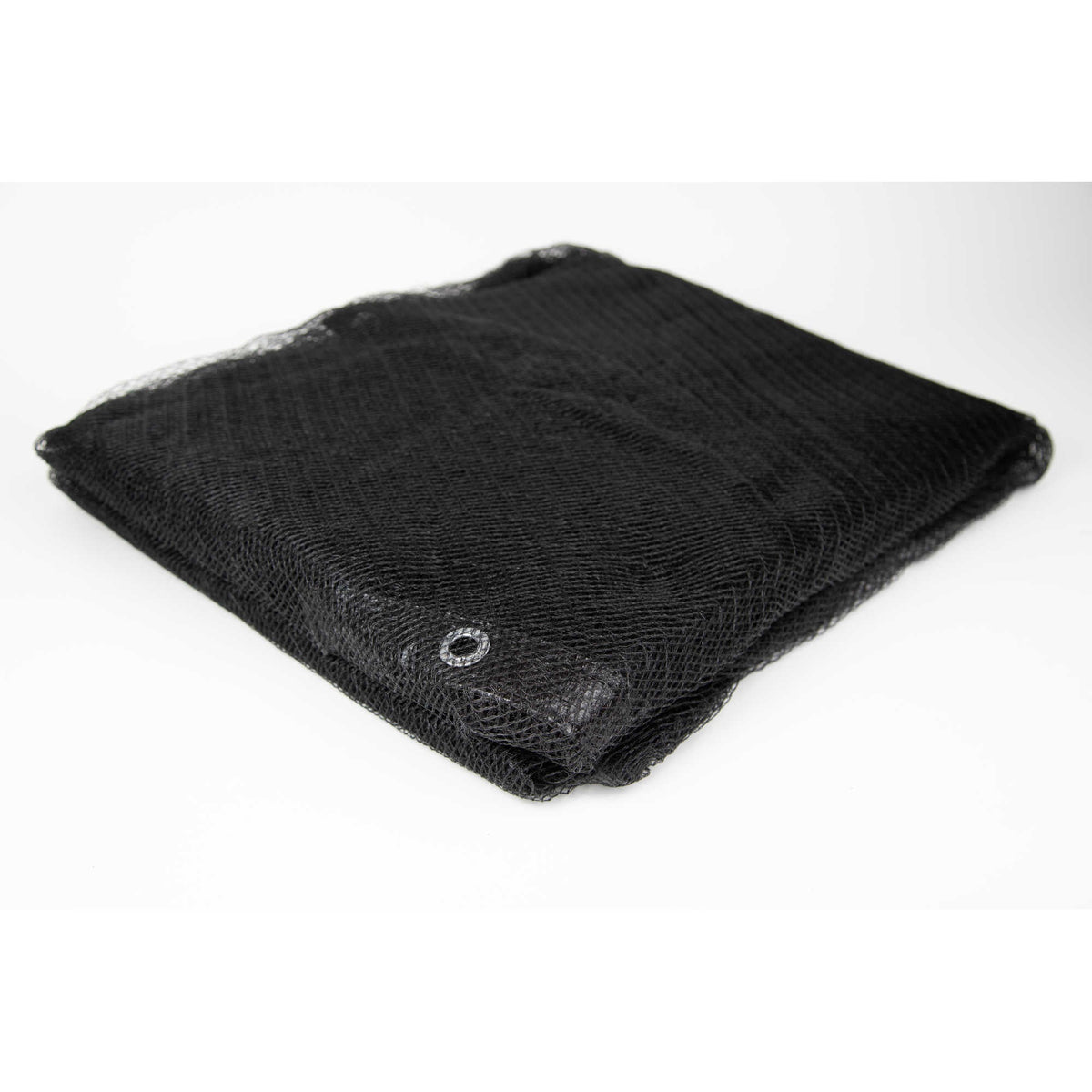 Arctic Armor Leaf Net Above Ground Pool Cover - black net folded, showing the reinforced grommet edge