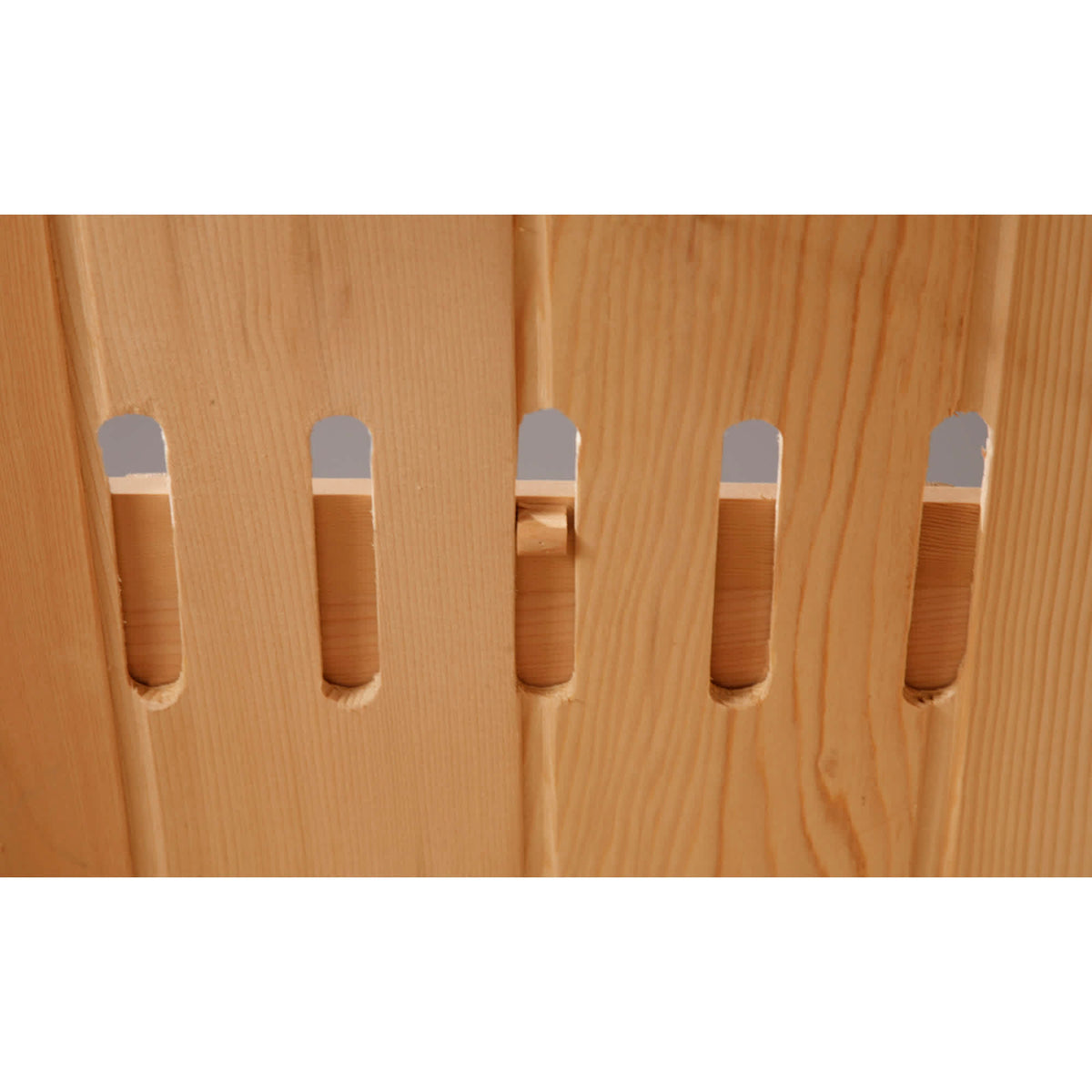 HeatWave Tucson Sauna - routed ventilation slots in the hemlock wall panel
