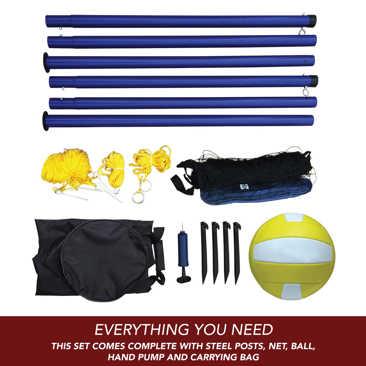 Hathaway Volleyball Game Set - complete kit: steel posts, net, ball, hand pump and carrying bag