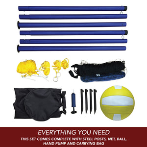 Hathaway Volleyball Game Set - complete kit: steel posts, net, ball, hand pump and carrying bag