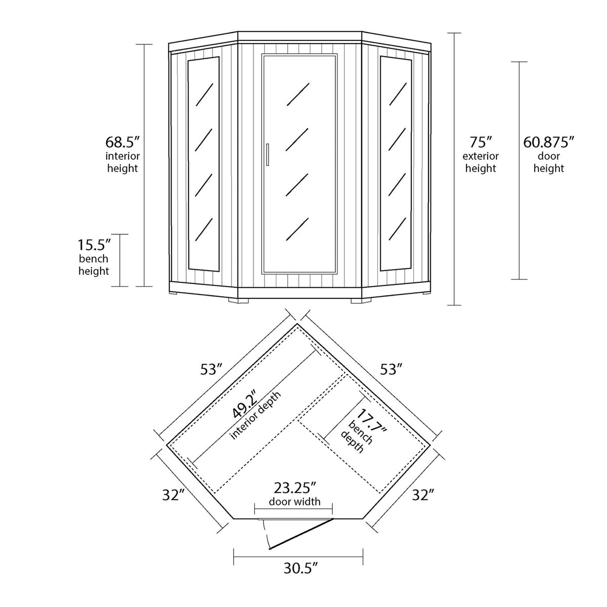 HeatWave Hudson Bay Sauna Sauna &amp; Spa — dimension and specification diagram