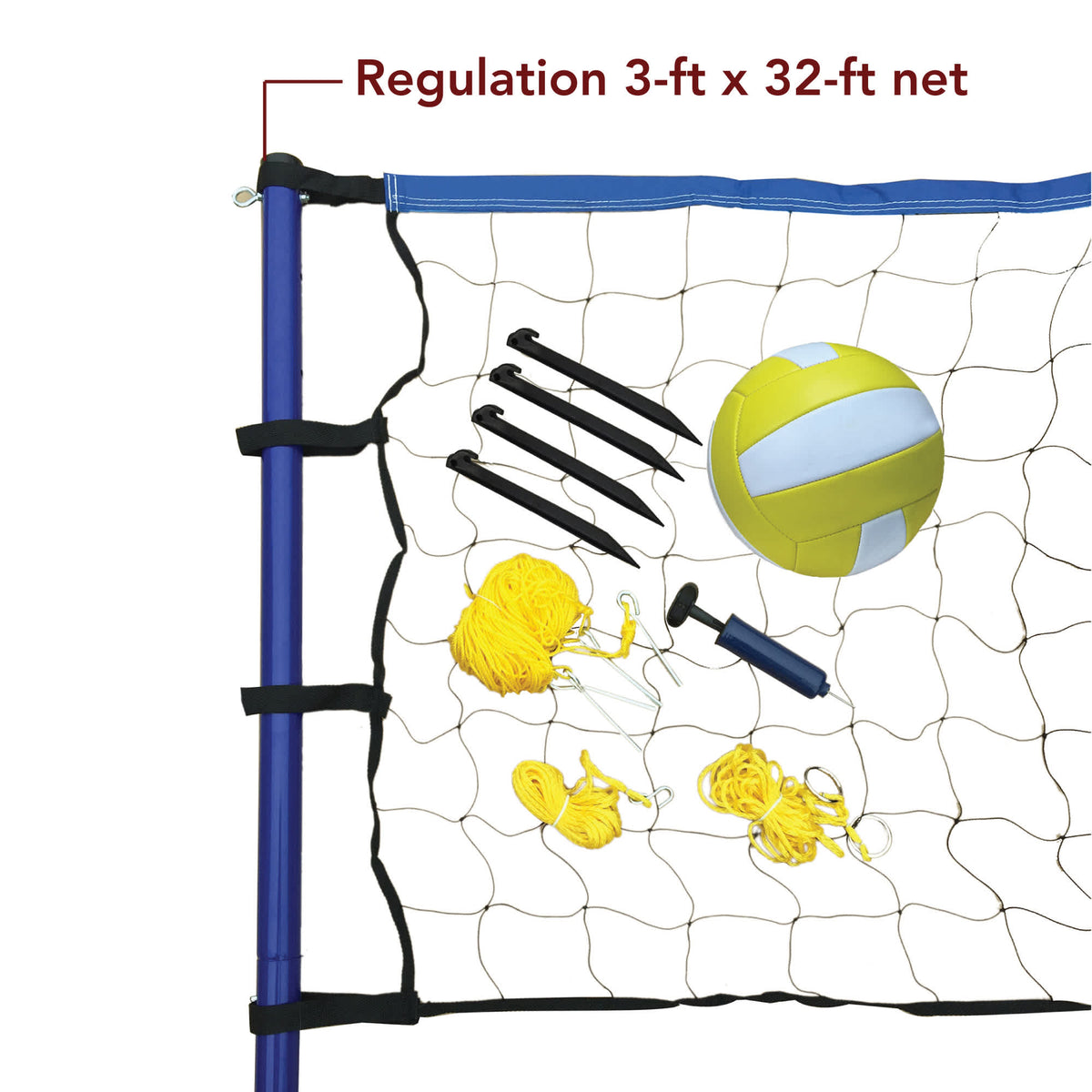 Hathaway Volleyball Game Set - regulation 3-ft by 32-ft net with pegs, ball and hand pump