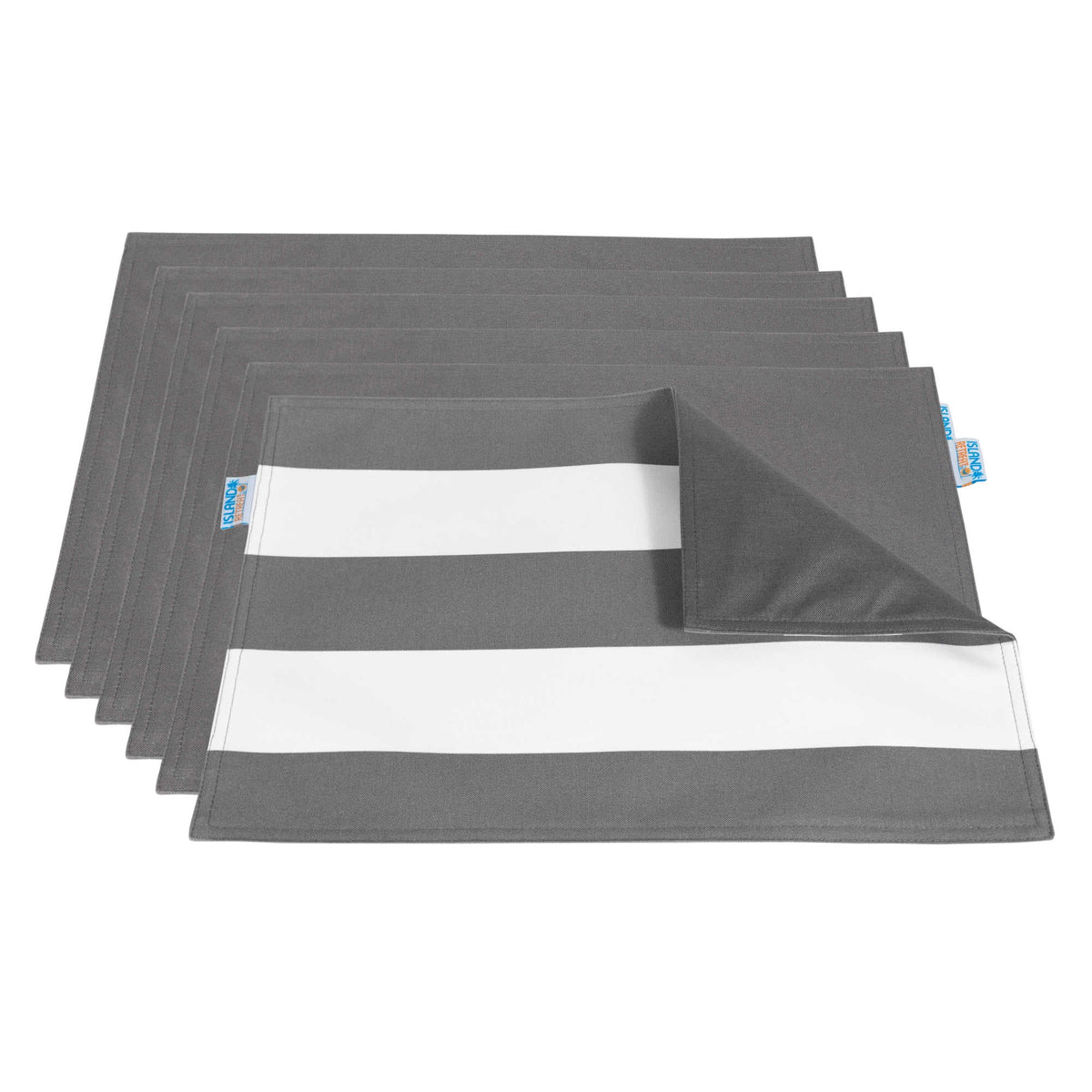 Island Retreat All-Weather Outdoor Reversible Table Mat - Set of 6 Patio — Slate Grey and White Stripe / Outdoor Table Mat