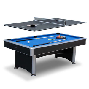 Hathaway Maverick II 7-ft Pool Table with Table Tennis Top - Black with Blue Felt Game Room Table