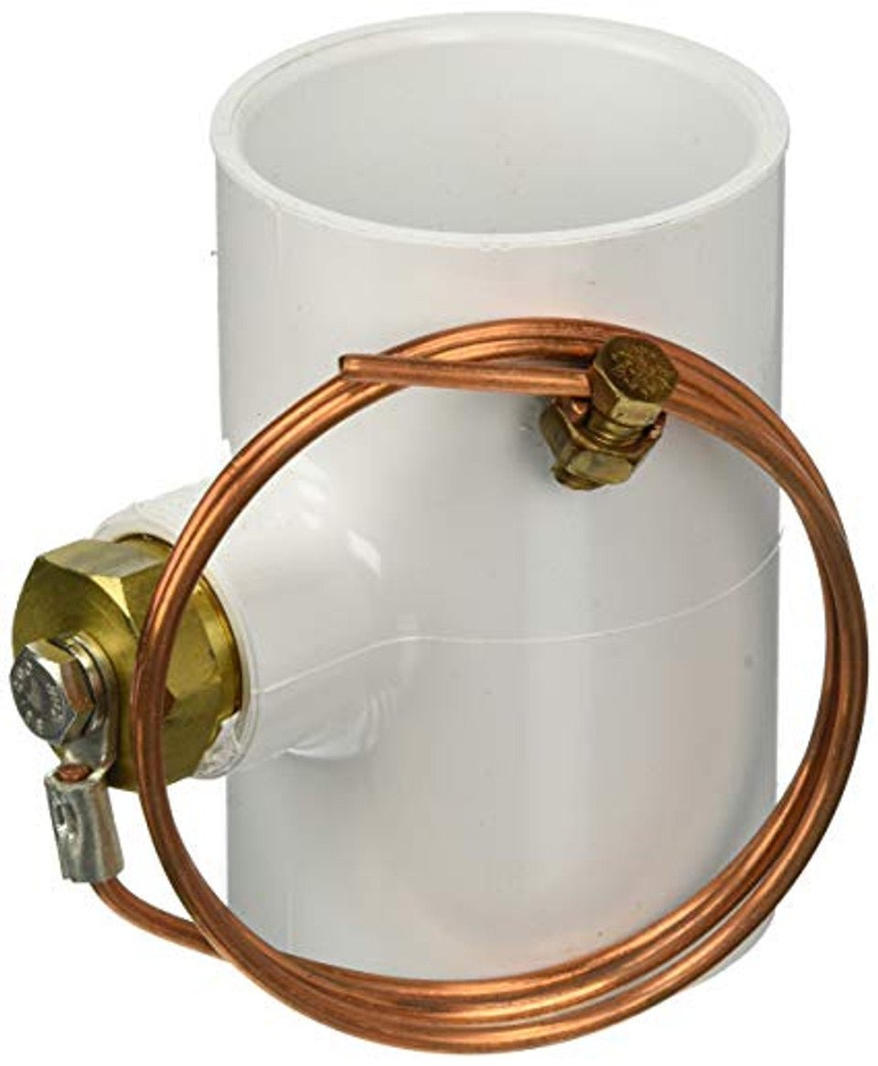 Solaxx REG20A inline zinc anode in a 2 inch PVC tee with the copper bonding wire fitted