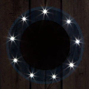 Hathaway Atlantic LED Cornhole Set - target hole LEDs glowing against the board after dark