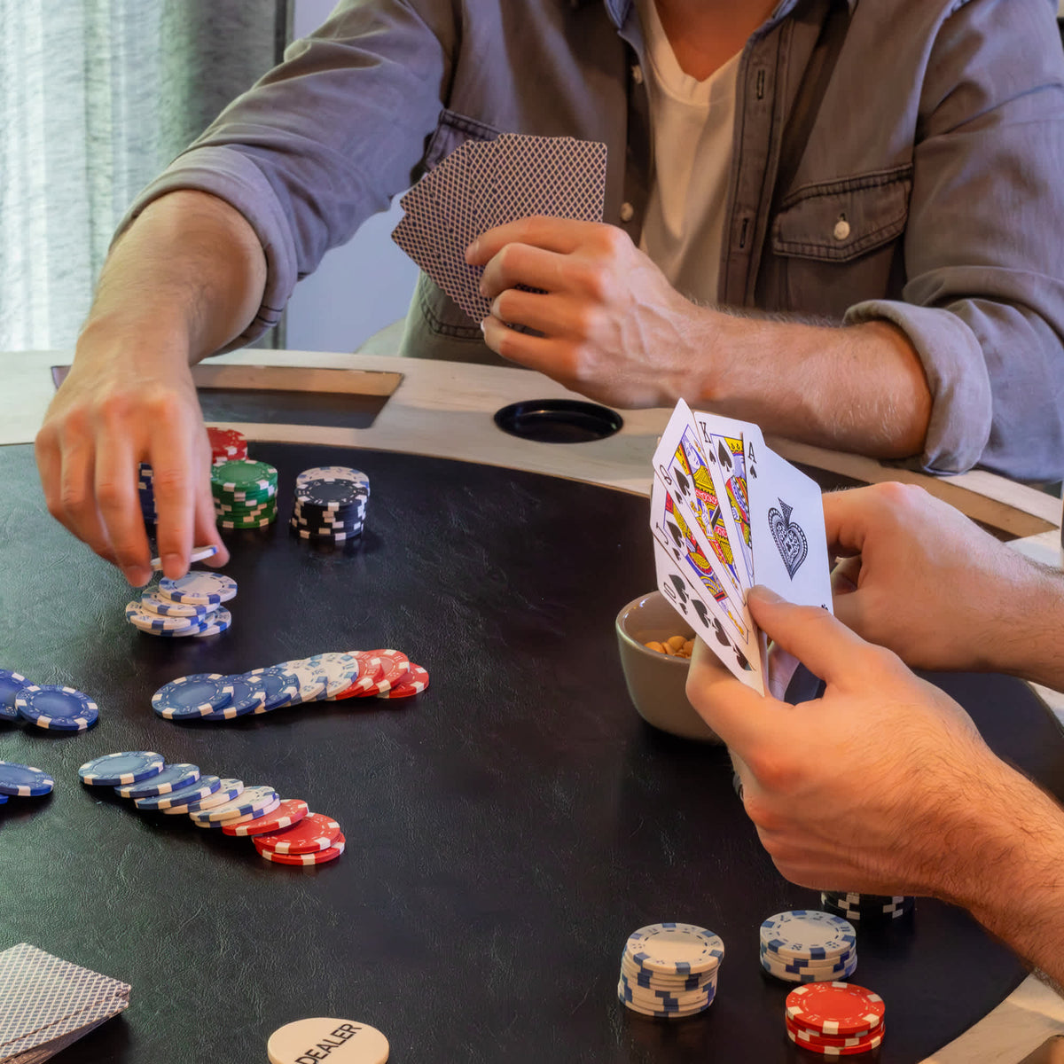 Hathaway Montecito 48-in Poker Table and Dining Top with 4 Arm Chairs Game Room Table — shown in use (1)