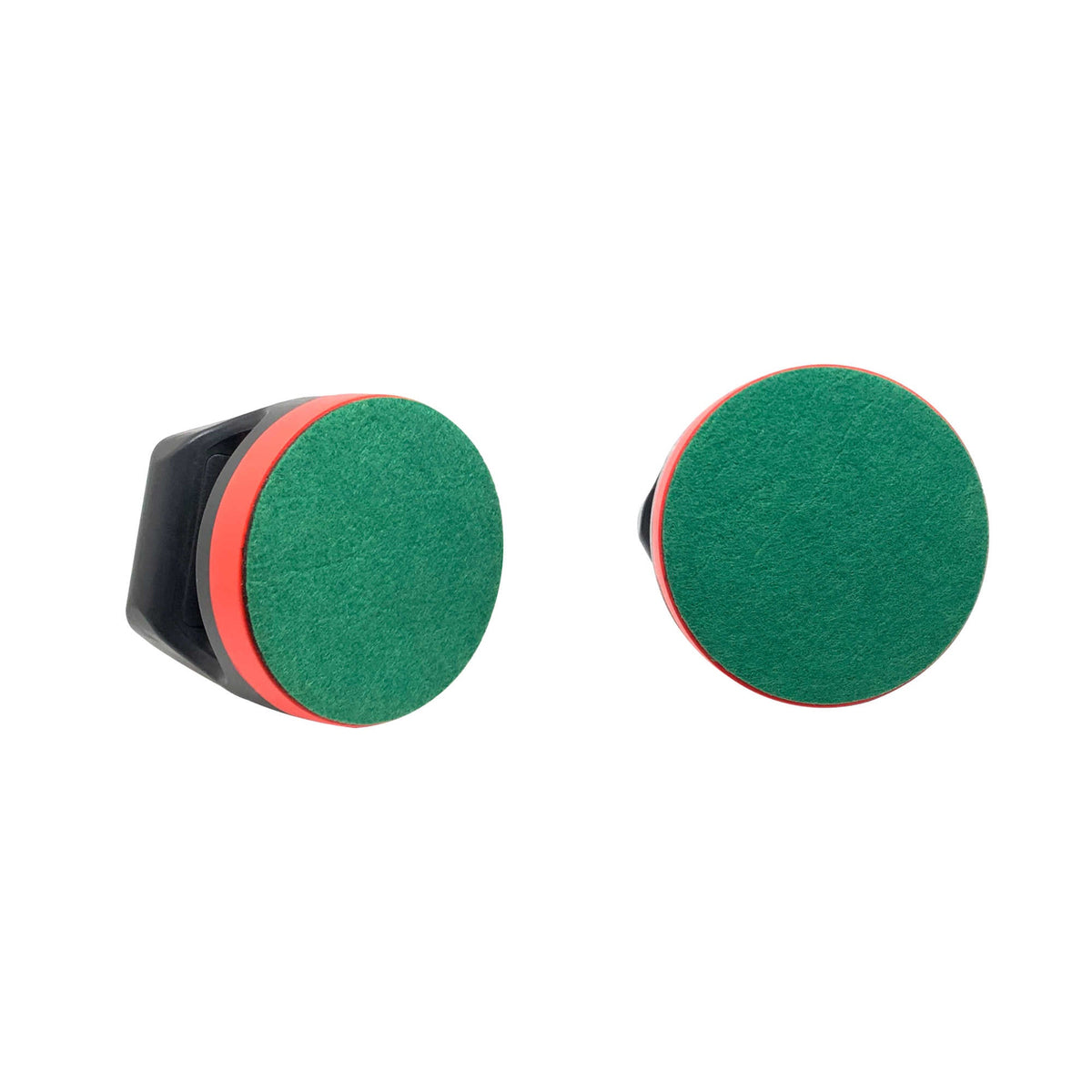 Hathaway Air Hockey Strikers, Black and Red - felt glide face and red trim band in close-up