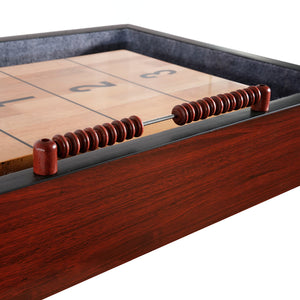 Hathaway Challenger Shuffleboard, Dark Cherry - wooden abacus scorer mounted on the cabinet side