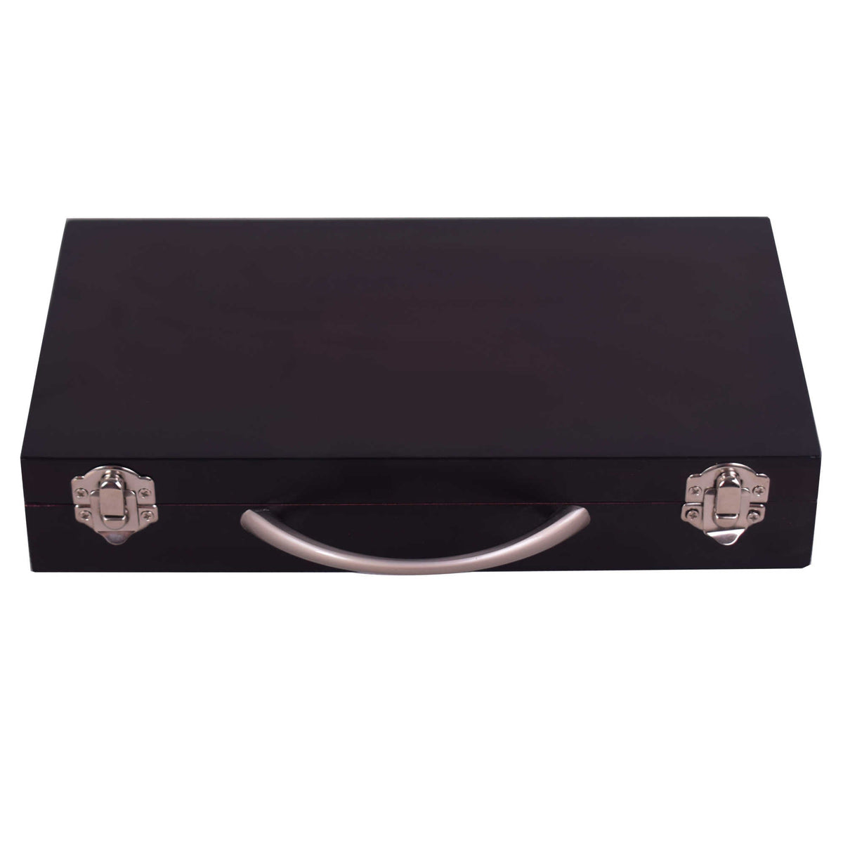 Hathaway Shuffleboard Pucks - closed case with nickel catches and a brushed metal handle