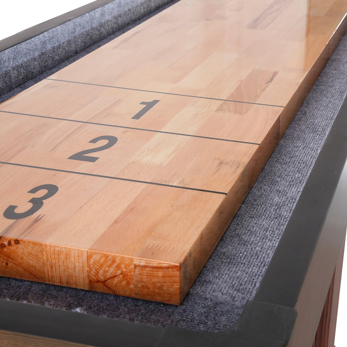 Hathaway Crestline Shuffleboard - scoring end of the maple playfield marked 1, 2 and 3