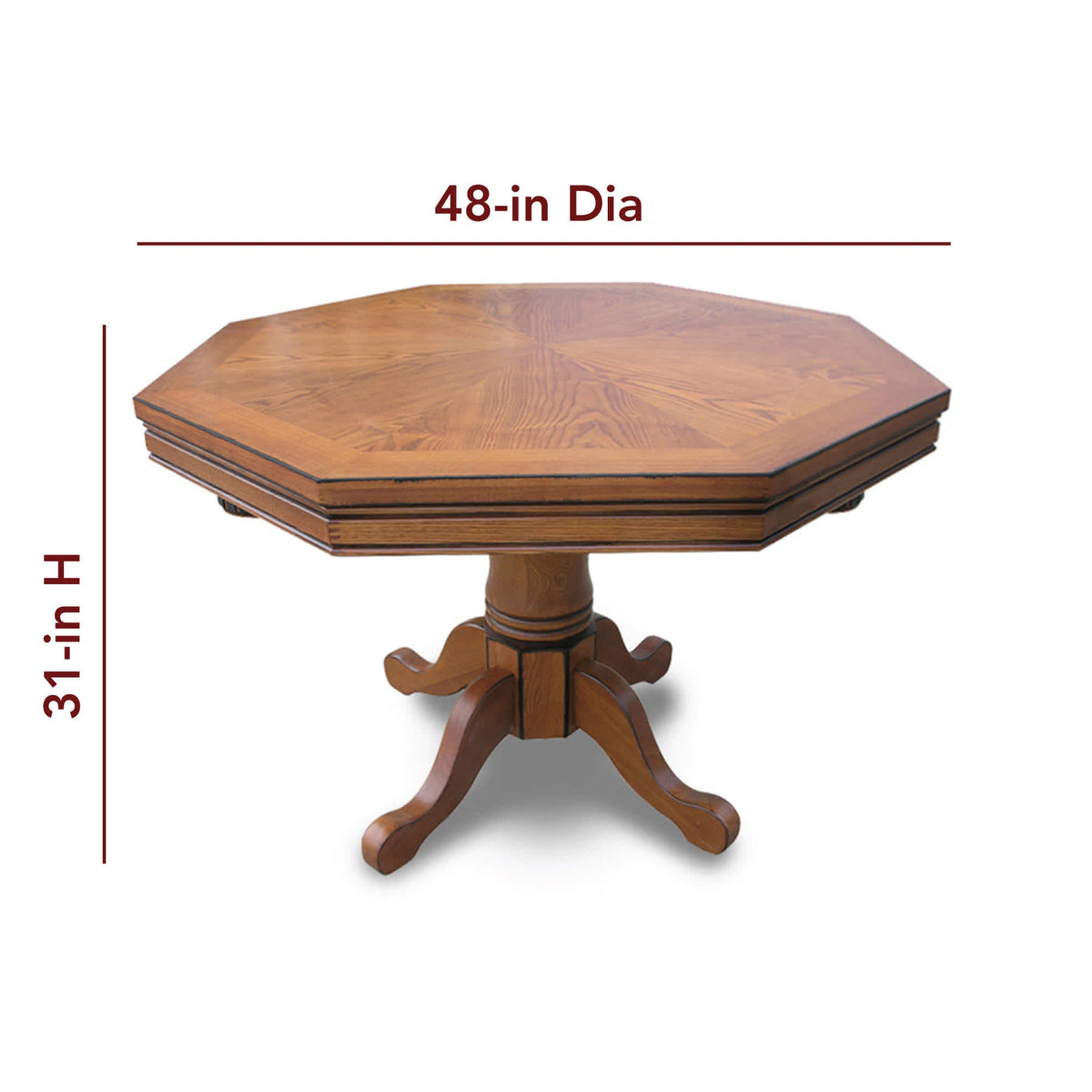 Hathaway Kingston Poker Table Set, Oak - 48 in across the octagonal top and 31 in high