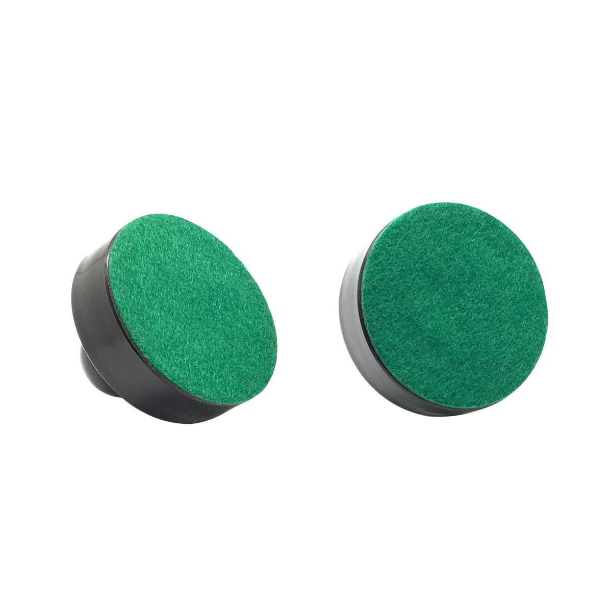 Hathaway Air Hockey Strikers, Black - both strikers turned to show the green felt glide faces