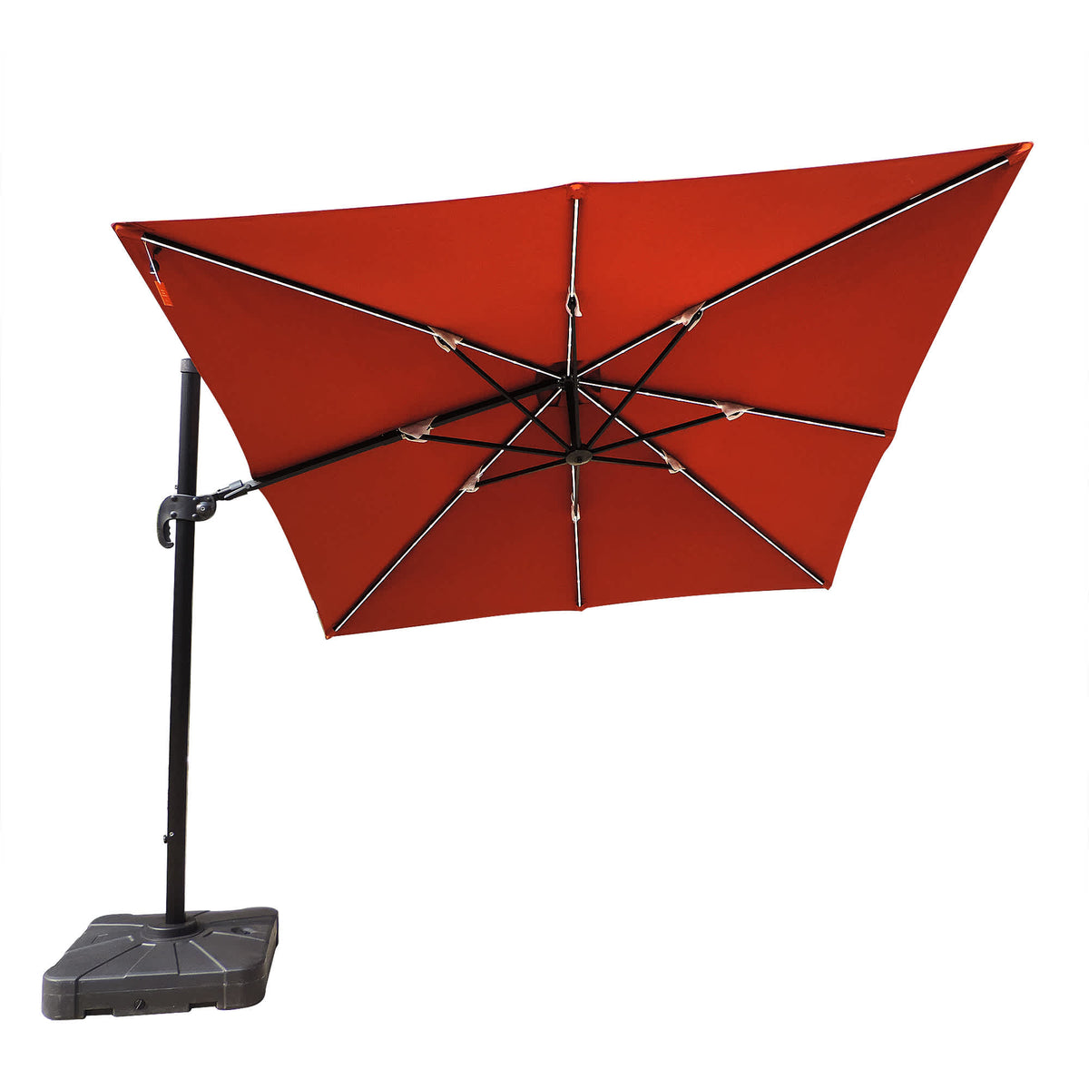 Island Umbrella Santorini Fiesta 10-ft Square Cantilever Umbrella with Solar Lights in Sunbrella Acrylic Fabric — Terra Cotta