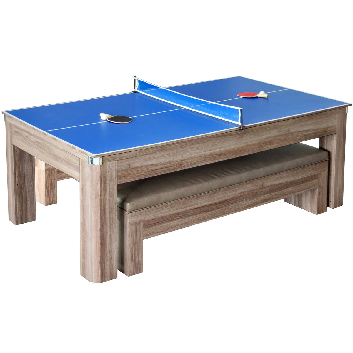 Hathaway Newport 7-ft Pool Table Combo Set with Benches - Light Oak with Red Felt Game — shown from the opposite side (2)