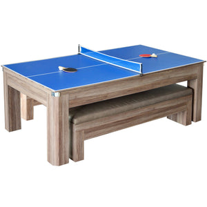Hathaway Newport 7-ft Pool Table Combo Set with Benches - Light Oak with Red Felt Game — shown from the opposite side (2)