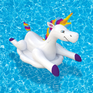 Blue Wave Cloud Rider Rainbow Unicorn Pool Float - float alone on the water showing mane, wings and tail