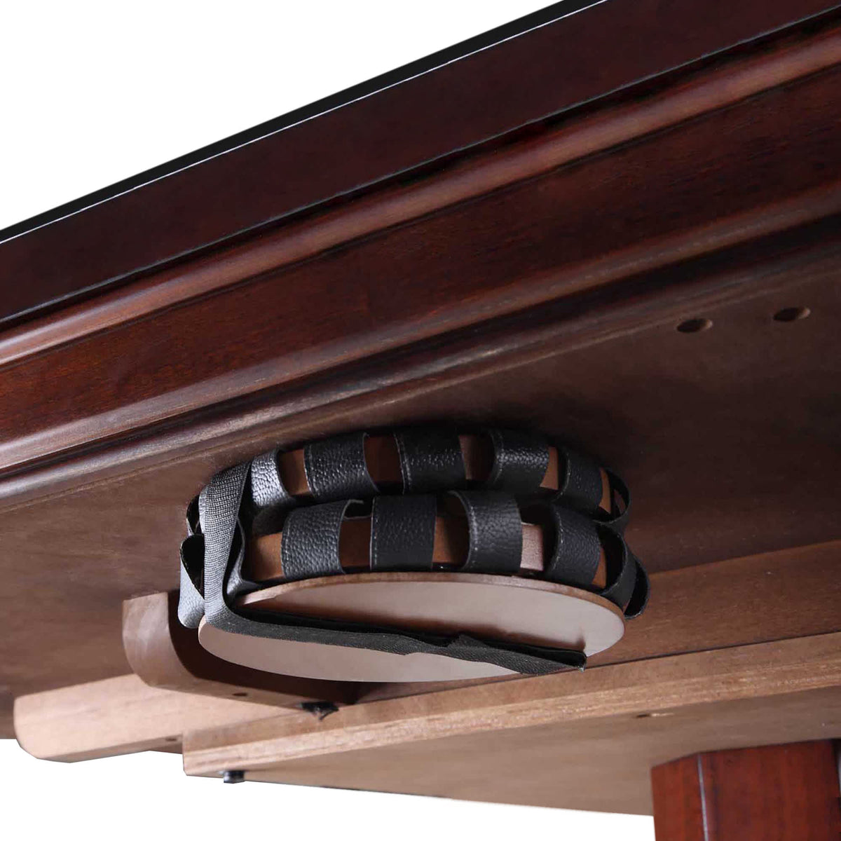 Hathaway Kingston Poker Table Set, Walnut - cue and bumper storage strap under the table top
