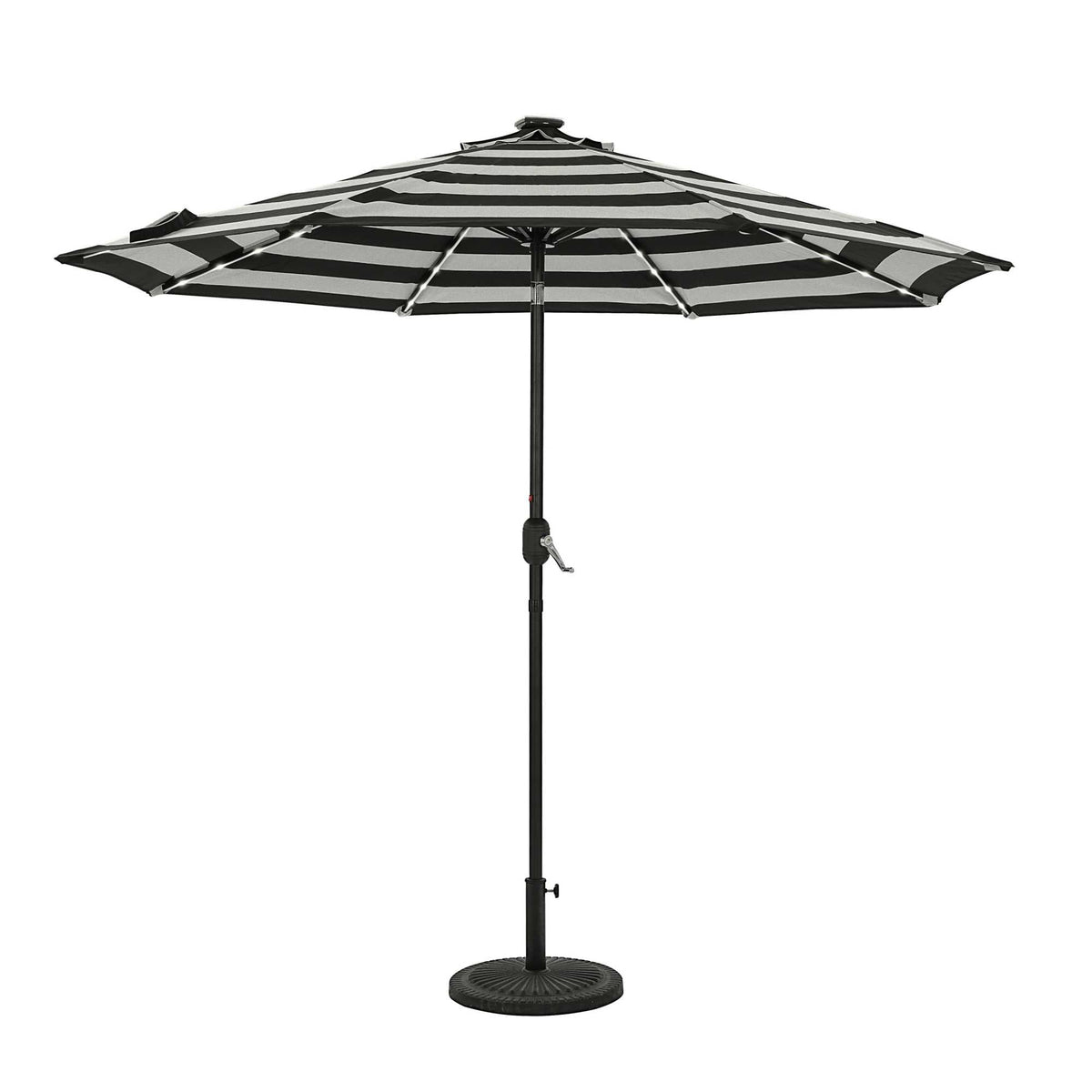 Island Umbrella Mirage Fiesta 9-ft Octagonal Market Umbrella with Solar — Black and Light Gray Stripe / Breez-Tex / Umbrella