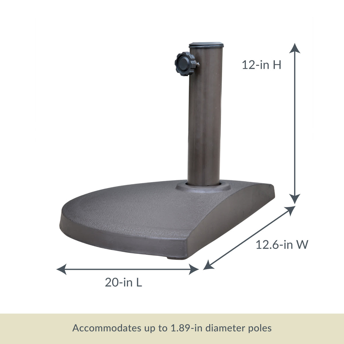 Island Umbrella 20-lb Half Base - 20 in long, 12.6 in wide, 12 in high; takes 1.89-in poles