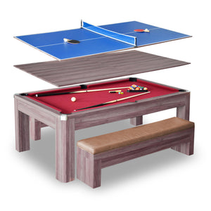 Hathaway Newport 7-ft Pool Table Combo Set with Benches - Light Oak with Red Felt Game Room Table