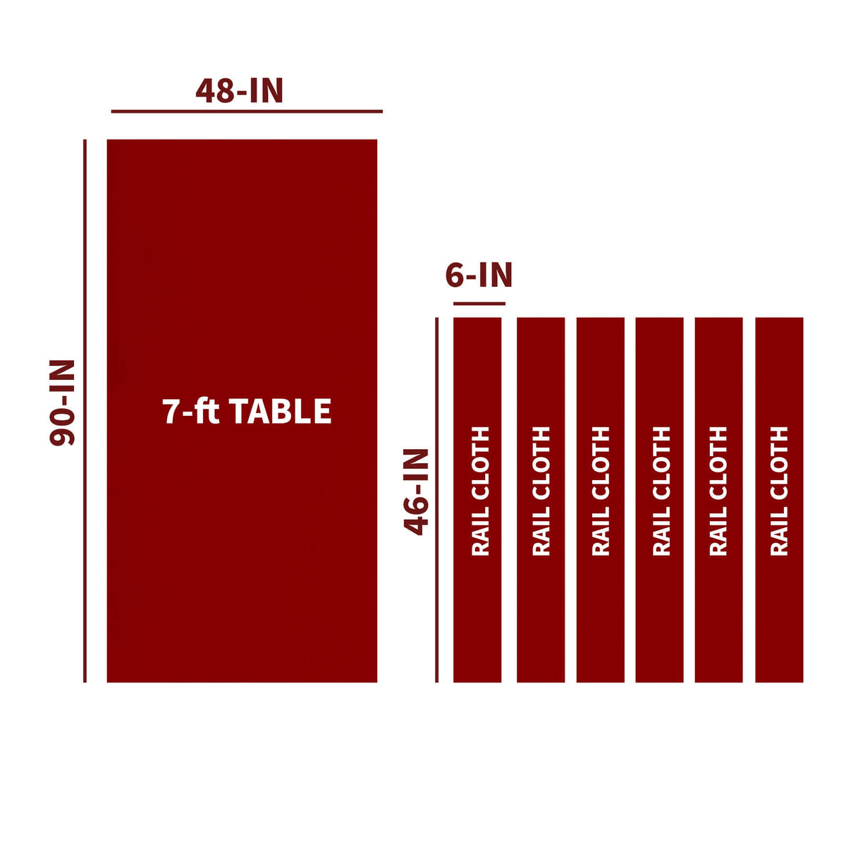 Championship Saturn II Billiard Cloth, Burgundy - 7-ft bed 90 x 48 in plus six 46 x 6 in rail strips