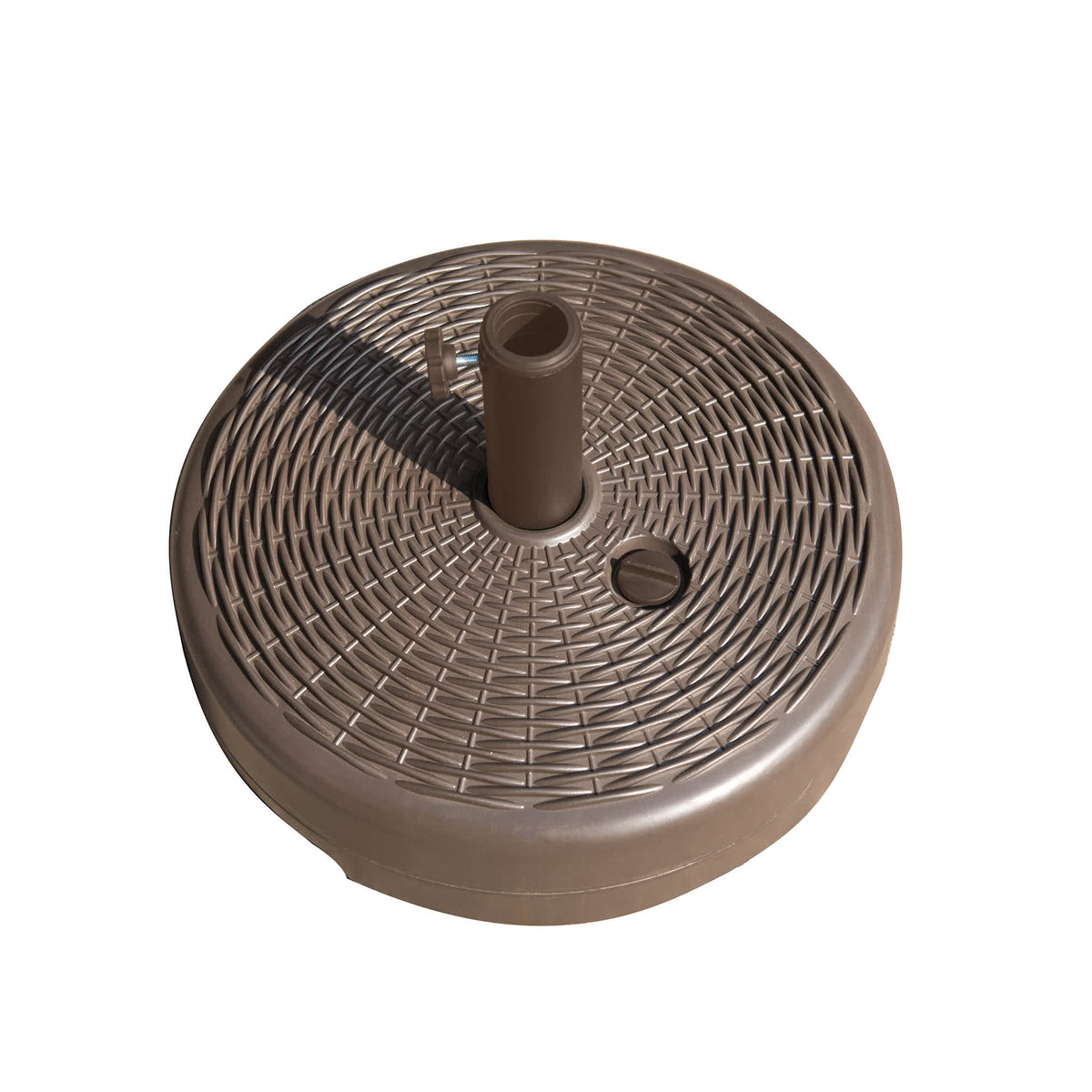 Island Umbrella Fillable Base - three-quarter view with the stem fitted and fill cap closed