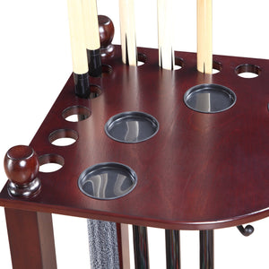 Hathaway Regent Corner Cue Rack - top shelf with cue holes, chalk cups and turned finials