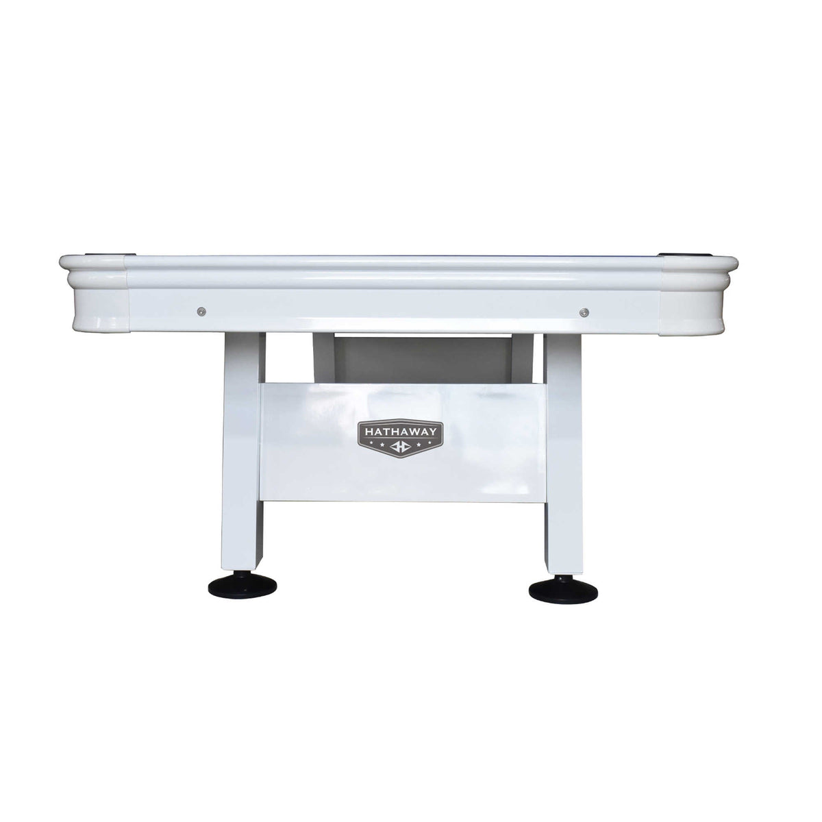 Hathaway Alpine 8-ft Outdoor Pool Table - White with Blue Felt Game Room Table — shown from the opposite side