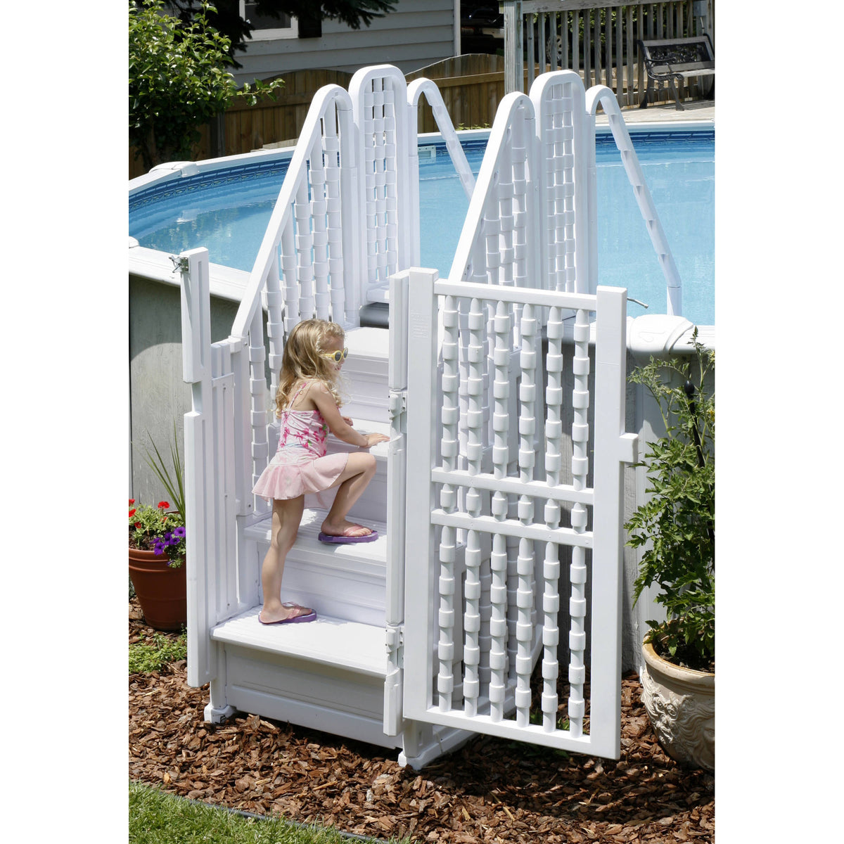 Blue Wave Easy Pool Step Entry System w/ Gate Pool Ladder &amp; Step — shown from the opposite side