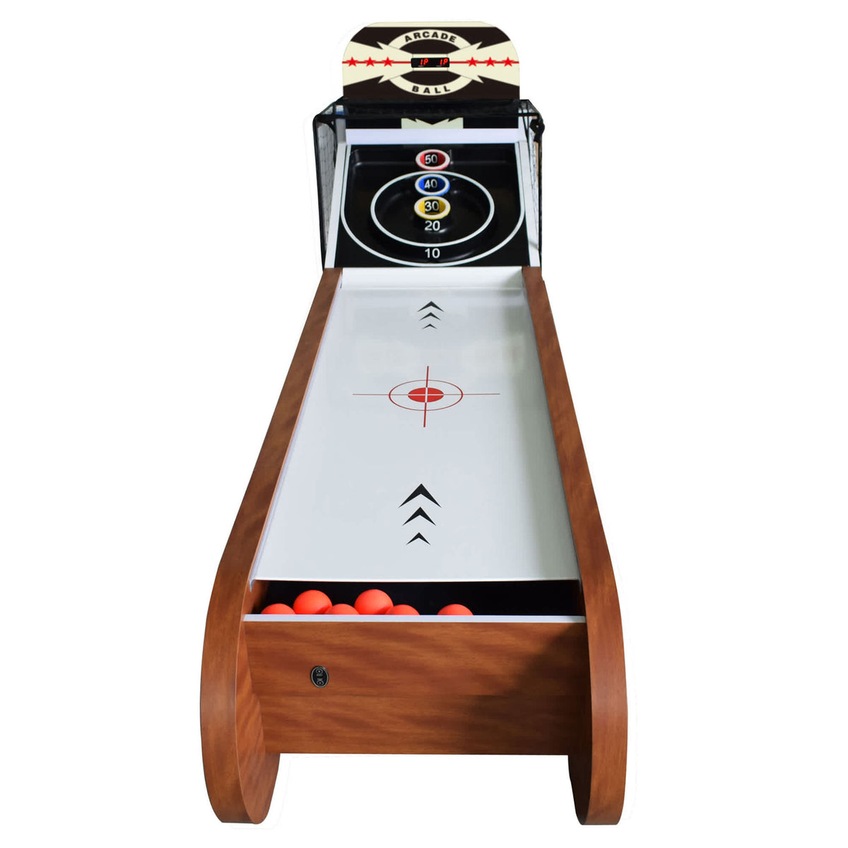 Hathaway Boardwalk 8-ft Roll Hop and Score Arcade Game Table with LED Scoring Game Room — shown from the opposite side (1)