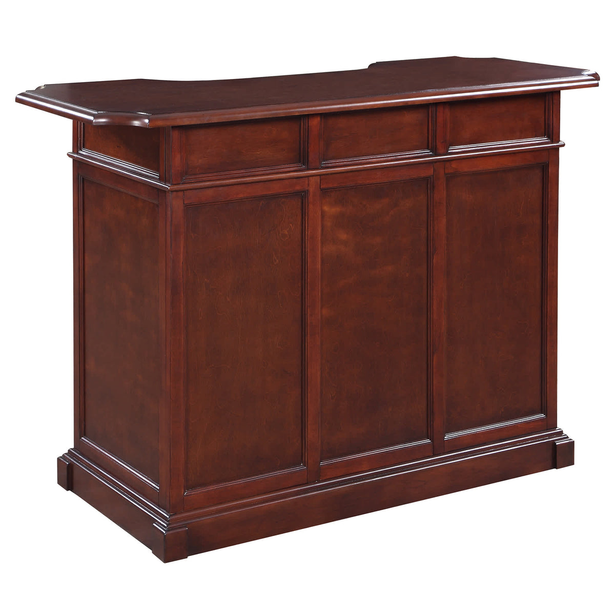 Hathaway Ridgeline Home Bar - customer side showing the panelled front and shaped bar top