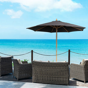 Island Umbrella Cenote Hardwood Market Umbrella - black canopy on a natural hardwood pole