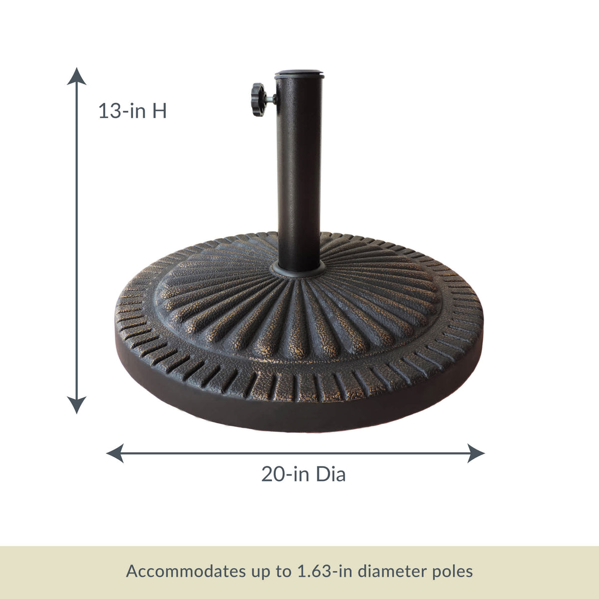 Island Umbrella 31-lb Base - 20 in across and 13 in high; takes poles up to 1.63 in