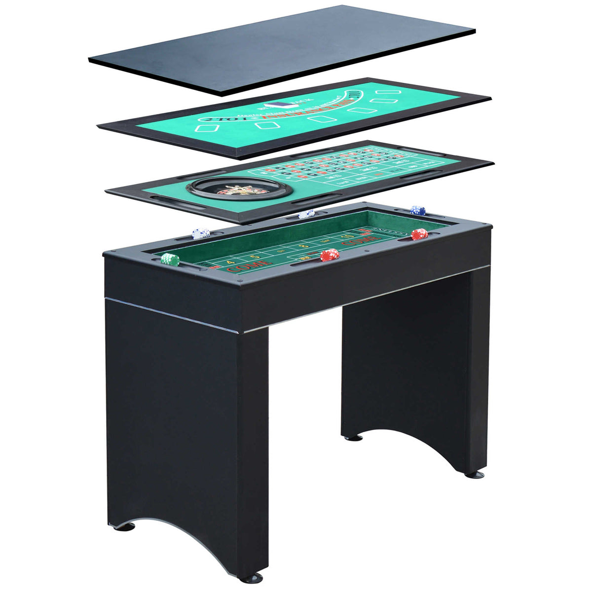 Hathaway Monte Carlo 48-in Roulette Table 4-in-1 Casino Multi-Game Set - Black Game Room Table