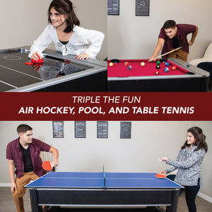 Hathaway Triple Threat Multi-Game Table - the three games: air hockey, pool and table tennis