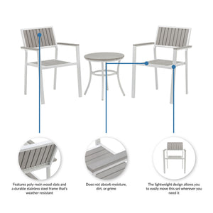 Island Retreat Tek-Wood Patio Set - poly-resin slats on a stainless frame; will not absorb moisture