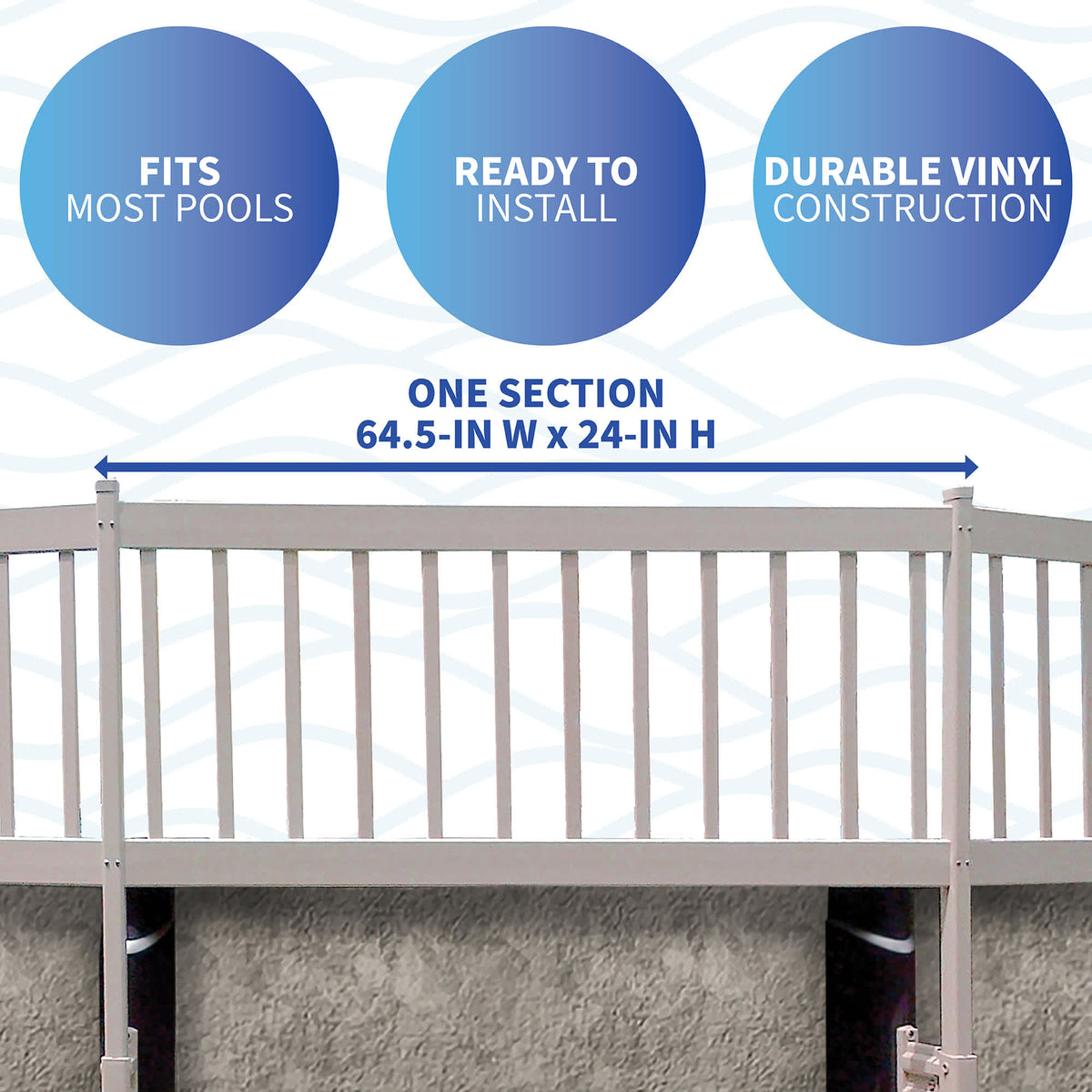 Blue Wave Above Ground Pool Fence Kit, White - one section measures 64.5 in wide by 24 in high