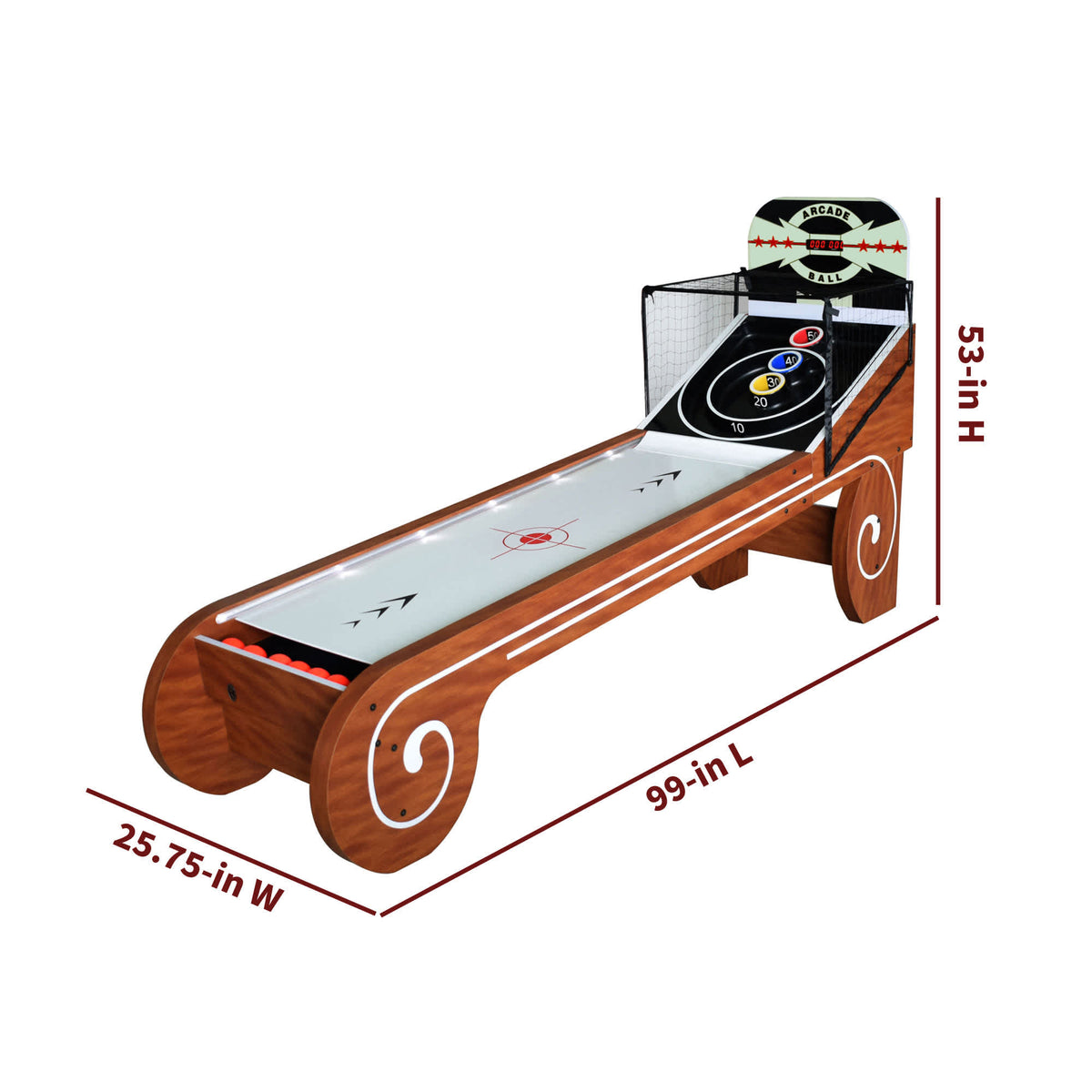 Hathaway Boardwalk 8-ft Roll Hop and Score Arcade Game Table with LED Scoring Game Room Table — shown from the opposite side