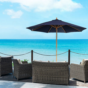Island Umbrella Cenote Hardwood Market Umbrella - navy canopy on a natural hardwood pole